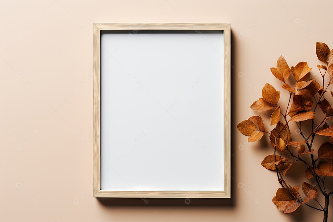 Moldura de madeira em parede no outono gerado por IA