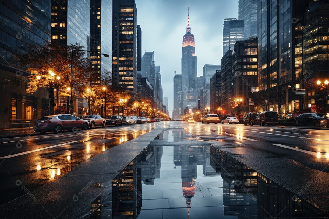 Cidade moderna imagem borrada de uma estrada quase escura luzes brilhantes gerada por IA