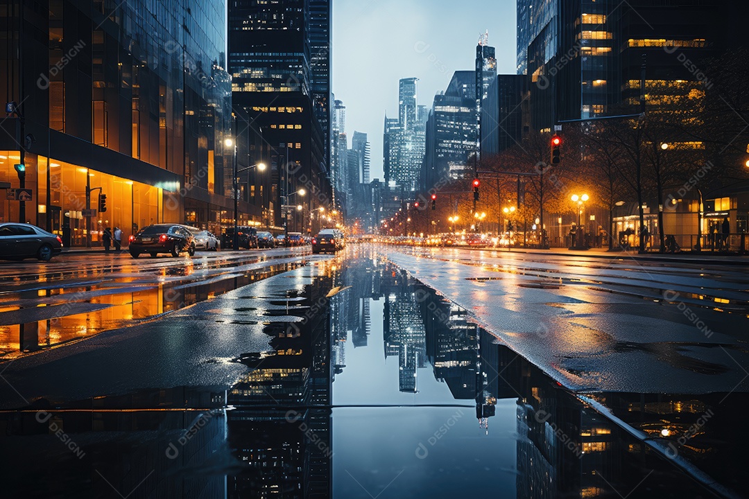 Cidade moderna imagem borrada de uma estrada quase escura luzes brilhantes gerada por IA