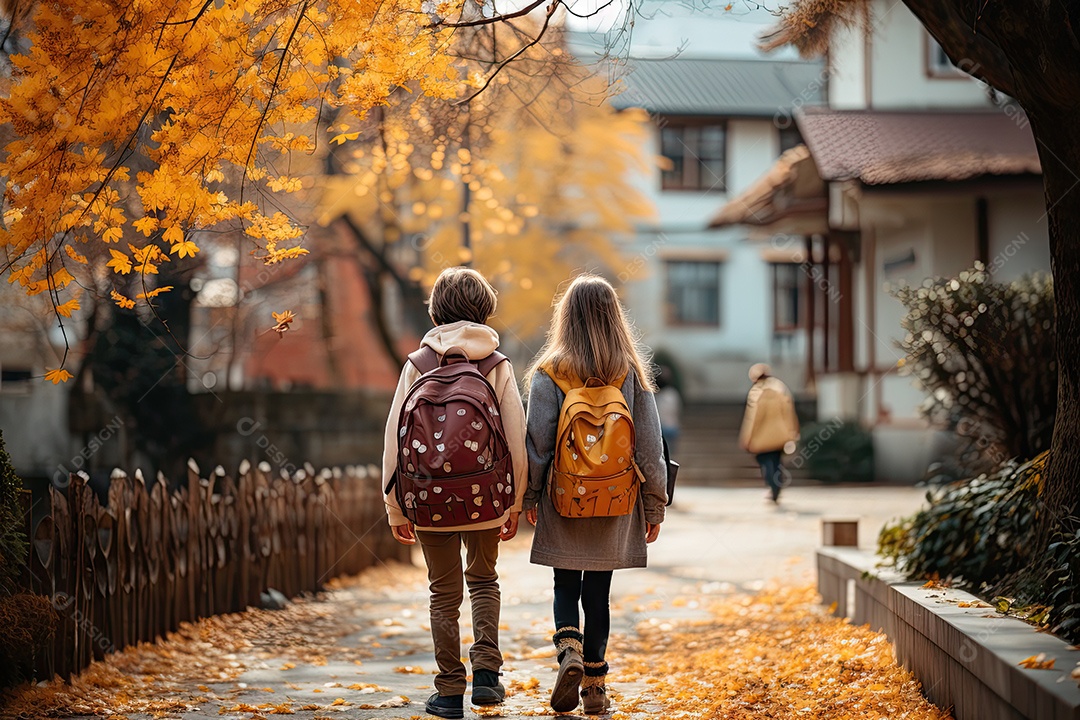 Um grupo desfocado de pessoas ao fundo caminhava em uma estrada gerada pela IA