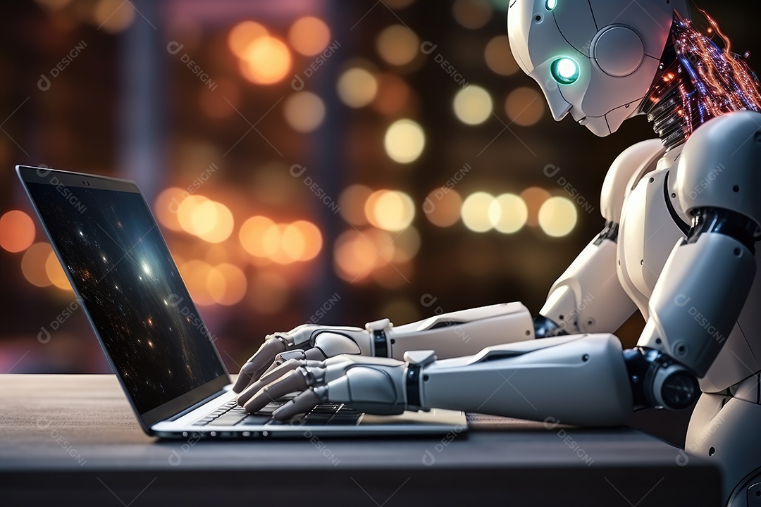 Imagem futurista de um robô visualizando sinais eletrônicos com vários gestos gerado por IA