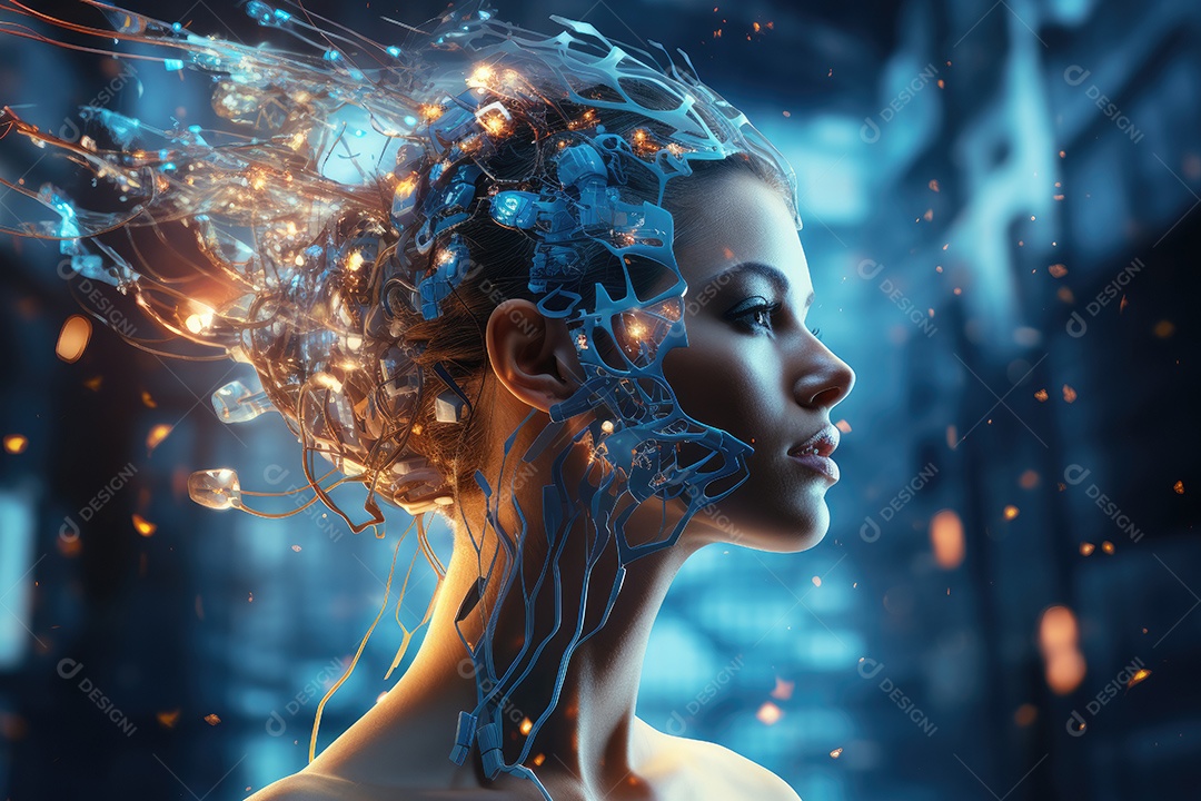 Imagem futurista de um robô visualizando sinais eletrônicos com vários gestos gerado por IA