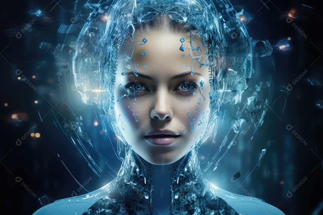 Tecnologia e inteligência artificial a garota ciborgue vem do mundo futuro gerado por IA