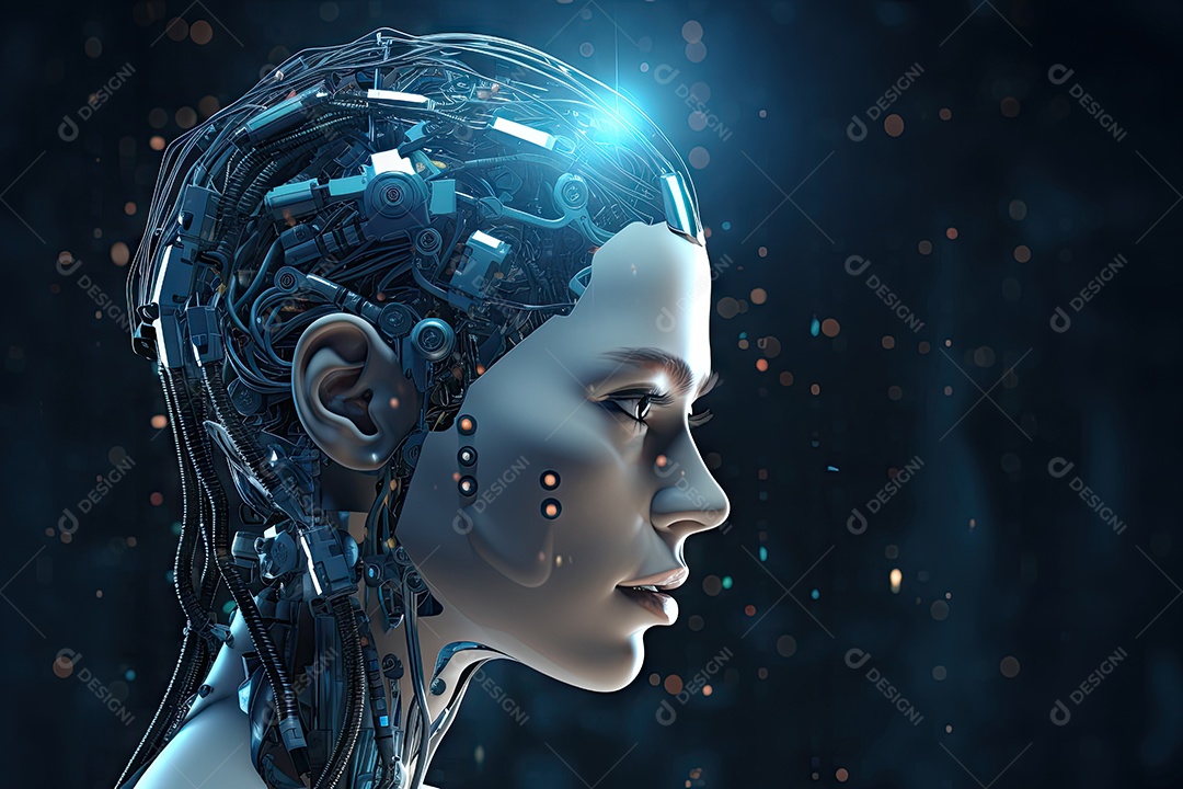 Tecnologia e inteligência artificial a garota ciborgue vem do mundo futuro gerado por IA