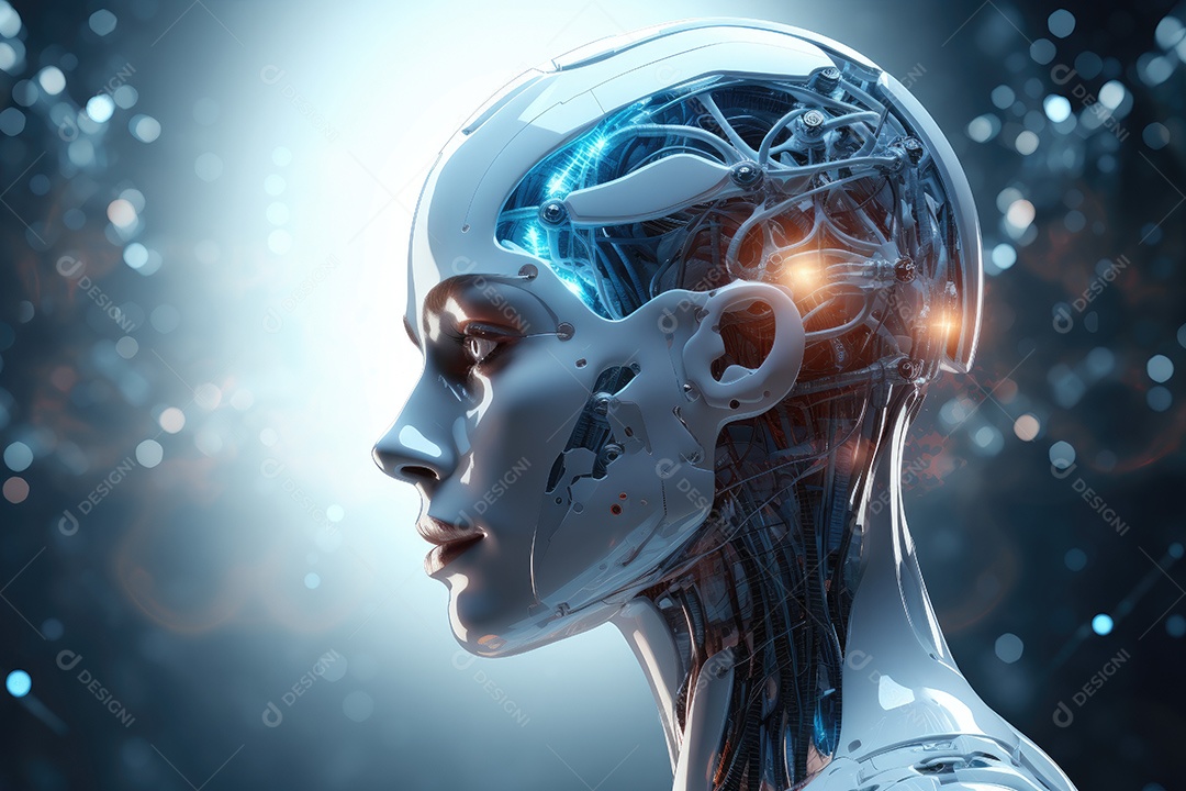 Robô charmoso joga jogos em realidade virtual através de óculos VR no sofá com um ambiente divertido e divertido