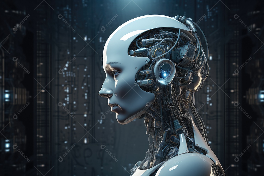 Tecnologia e inteligência artificial a garota ciborgue vem do mundo futuro gerado por IA