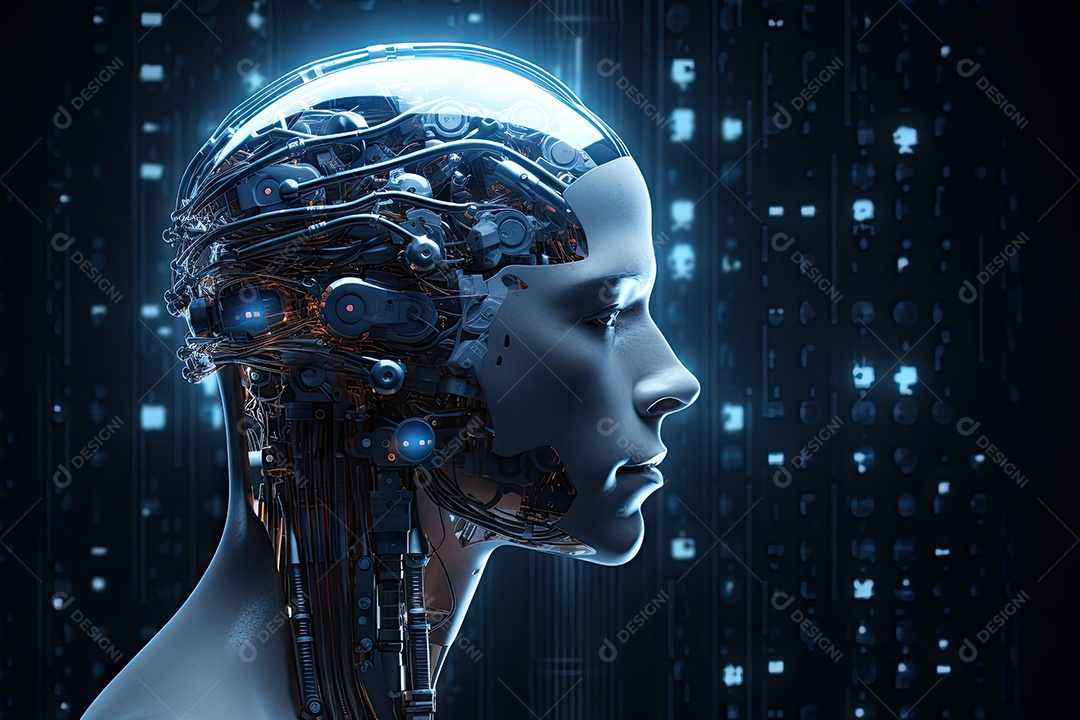 Tecnologia e inteligência artificial a garota ciborgue vem do mundo futuro gerado por IA