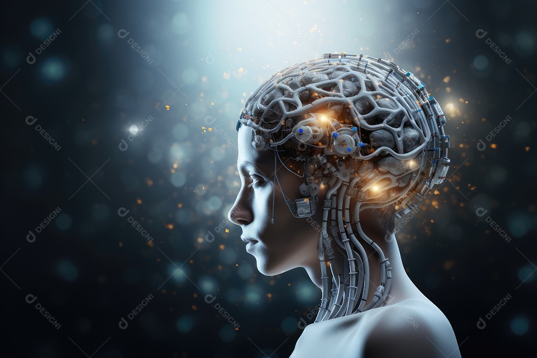 Tecnologia e inteligência artificial a garota ciborgue vem do mundo futuro gerado por IA