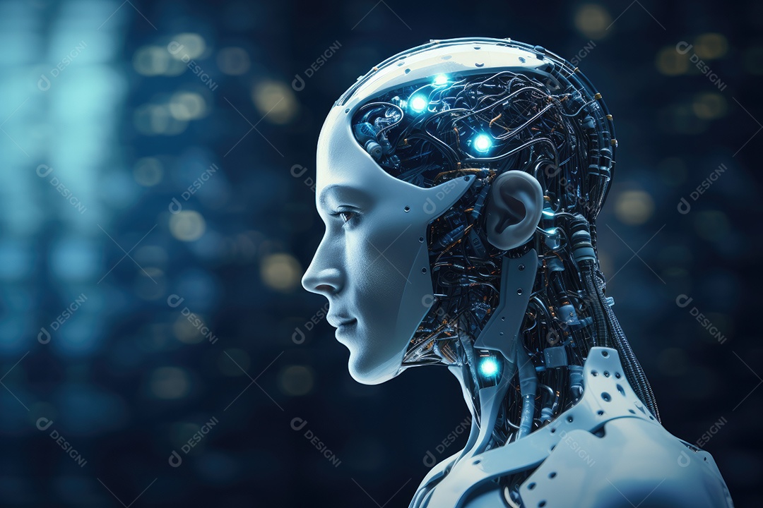 Tecnologia e inteligência artificial a garota ciborgue vem do mundo futuro gerado por IA