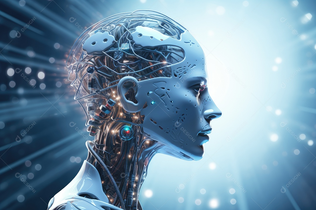 Tecnologia e inteligência artificial a garota ciborgue vem do mundo futuro gerado por IA