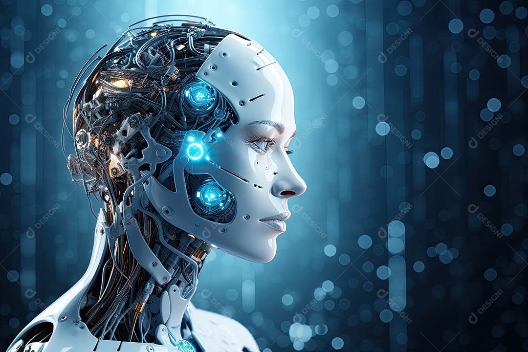 Tecnologia e inteligência artificial a garota ciborgue vem do mundo futuro gerado por IA