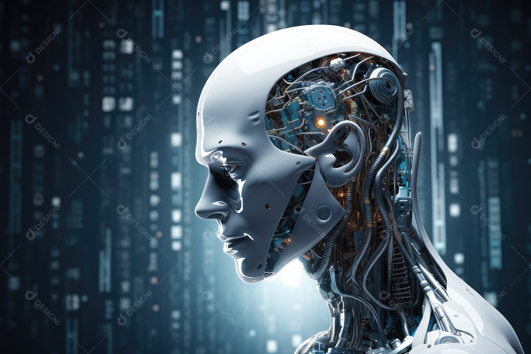 Tecnologia e inteligência artificial a garota ciborgue vem do mundo futuro gerado por IA