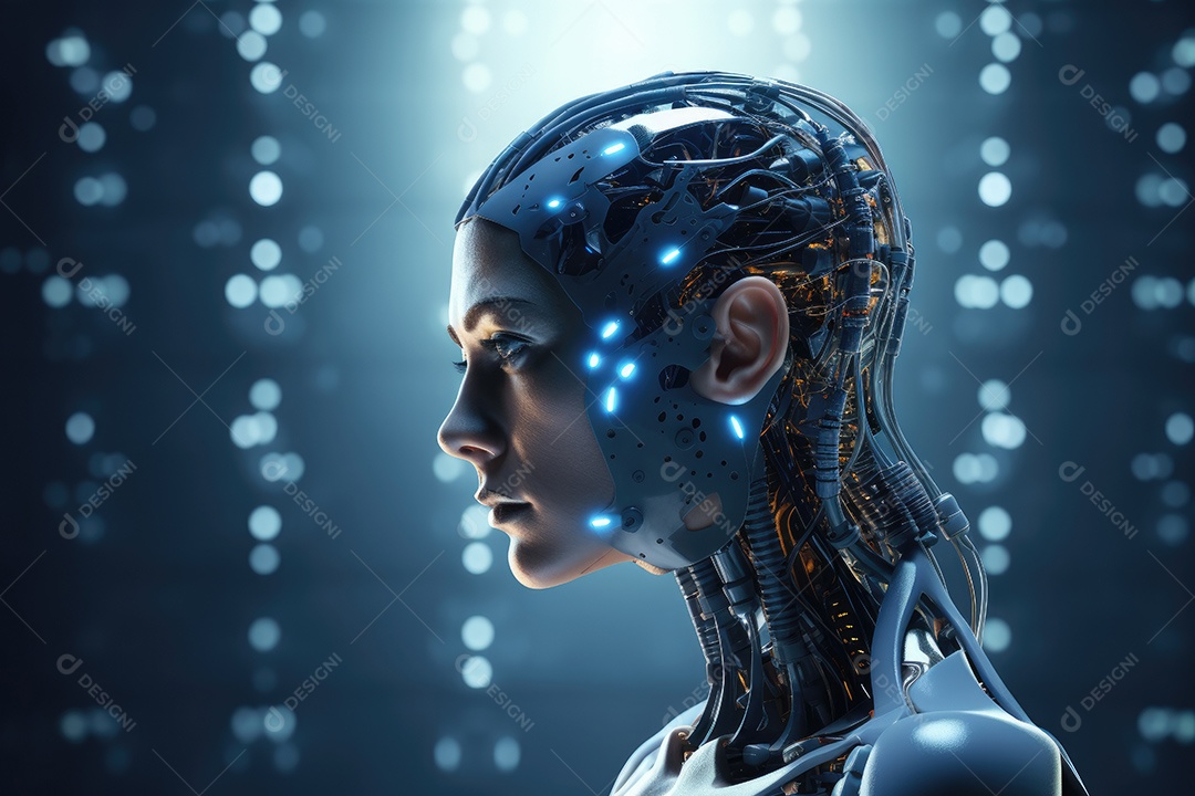 Tecnologia e inteligência artificial a garota ciborgue vem do mundo futuro gerado por IA