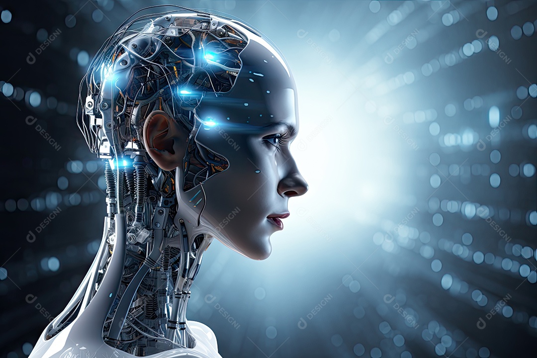 Tecnologia e inteligência artificial a garota ciborgue vem do mundo futuro gerado por IA