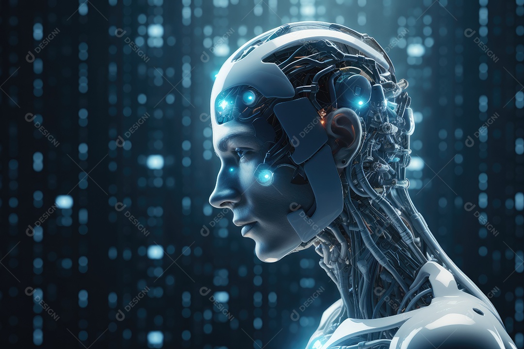 Tecnologia e inteligência artificial a garota ciborgue vem do mundo futuro gerado por IA