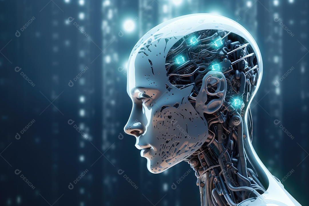 Tecnologia e inteligência artificial a garota ciborgue vem do mundo futuro gerado por IA