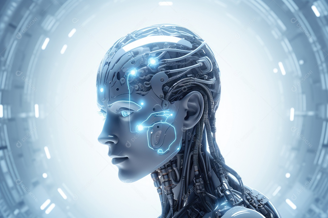 Tecnologia e inteligência artificial a garota ciborgue vem do mundo futuro gerado por IA