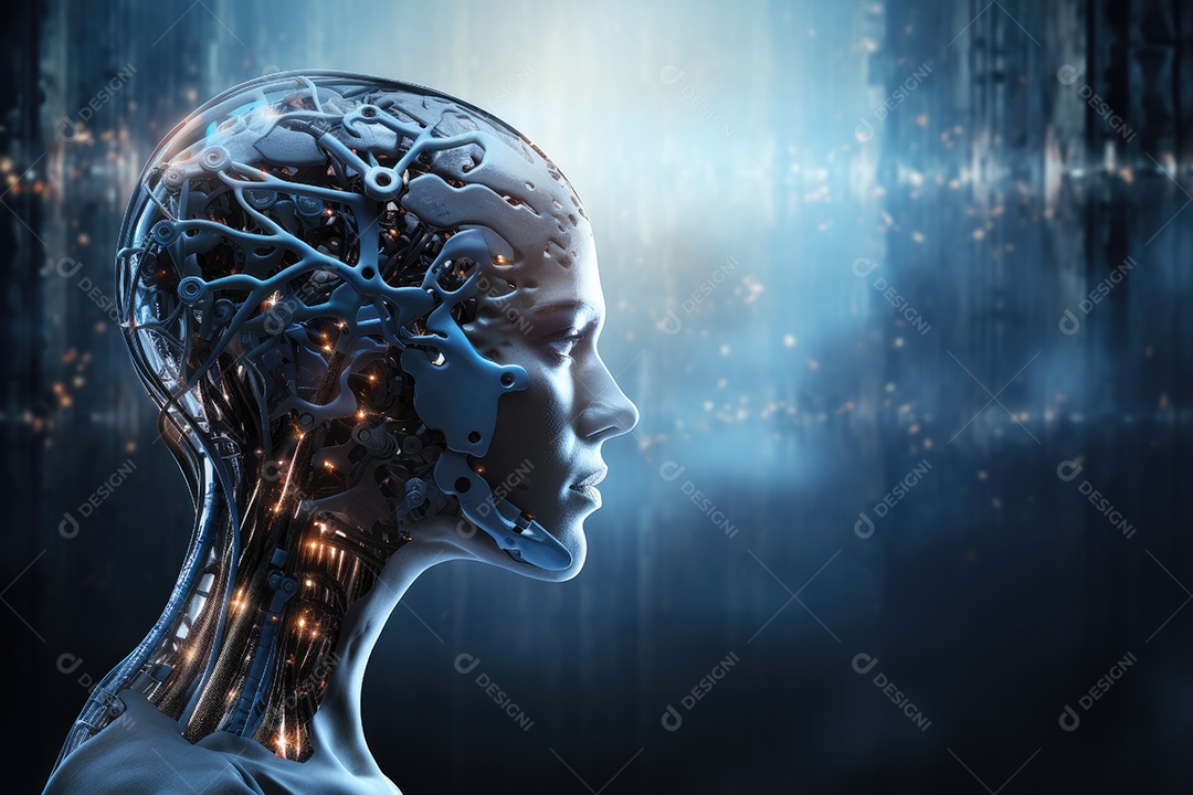 Tecnologia e inteligência artificial a garota ciborgue vem do mundo futuro gerado por IA