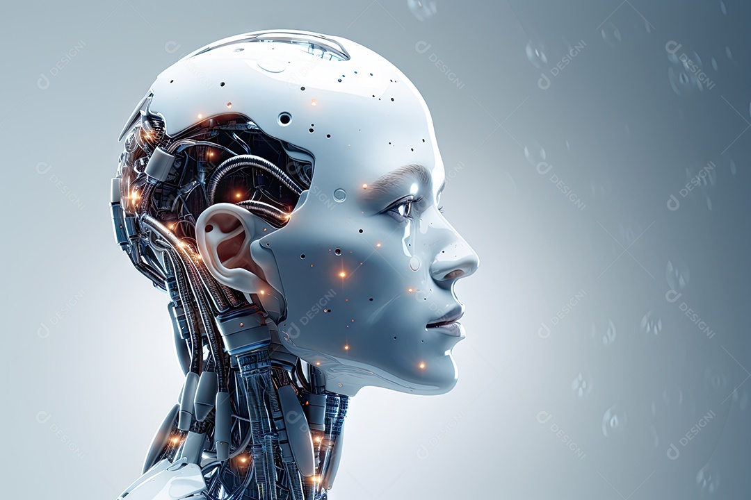 Tecnologia e inteligência artificial a garota ciborgue vem do mundo futuro gerado por IA