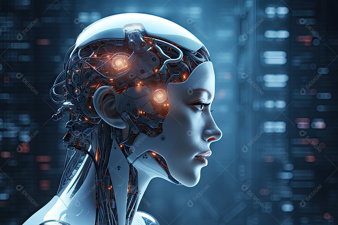 Tecnologia e inteligência artificial a garota ciborgue vem do mundo futuro gerado por IA