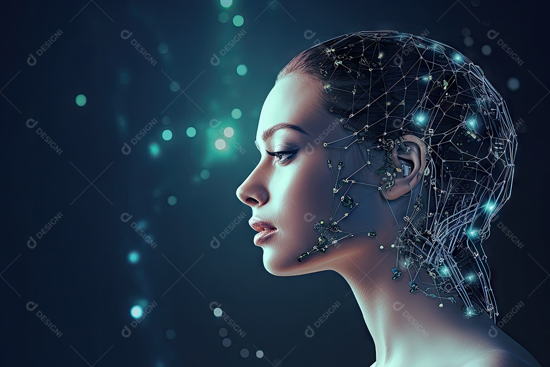 Tecnologia e inteligência artificial a garota ciborgue vem do mundo futuro gerado por IA