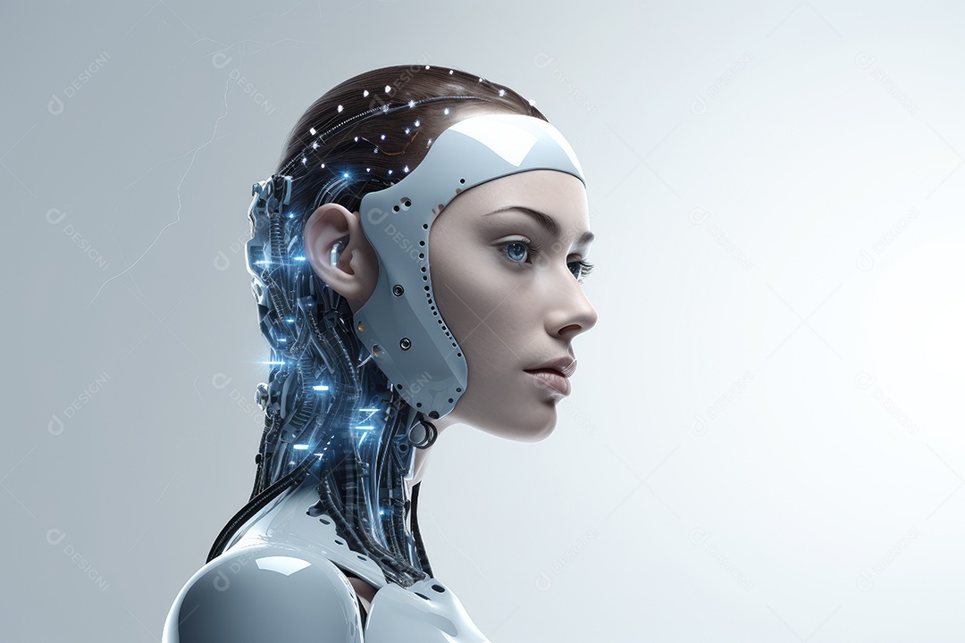 Tecnologia e inteligência artificial a garota ciborgue vem do mundo futuro gerado por IA