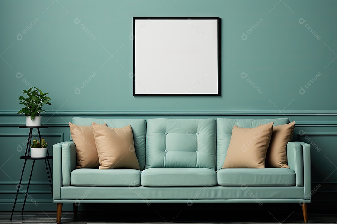 Uma moldura simples para simular um ambiente contemporâneo em uma sala de estar