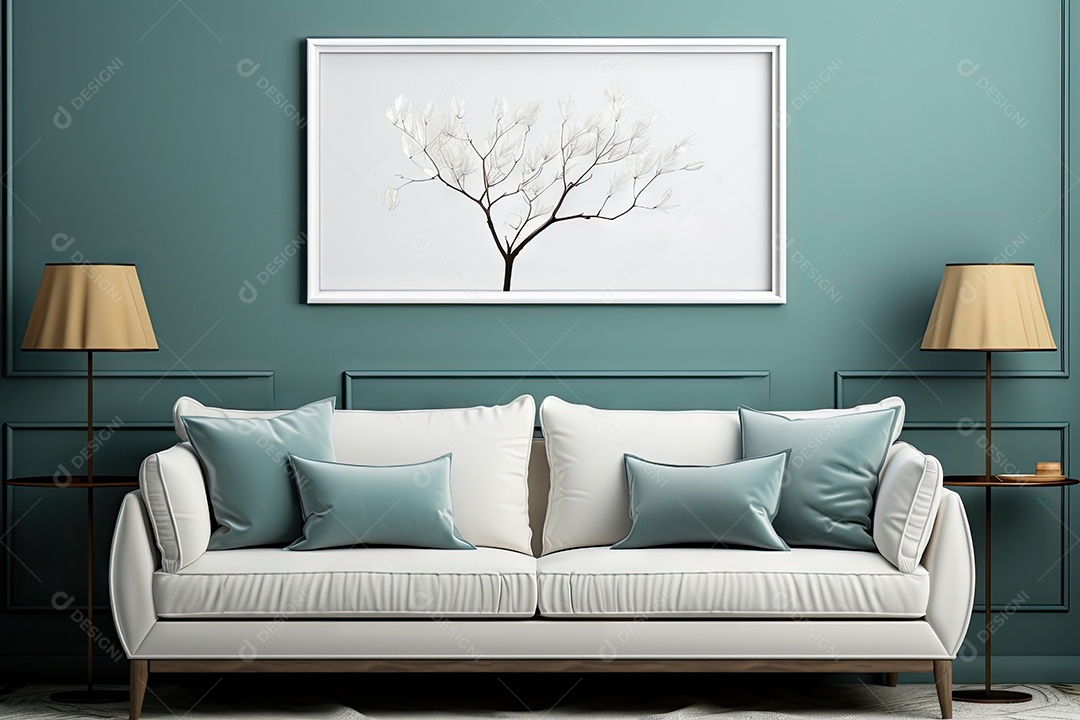 Uma moldura simples para simular um ambiente contemporâneo em uma sala de estar