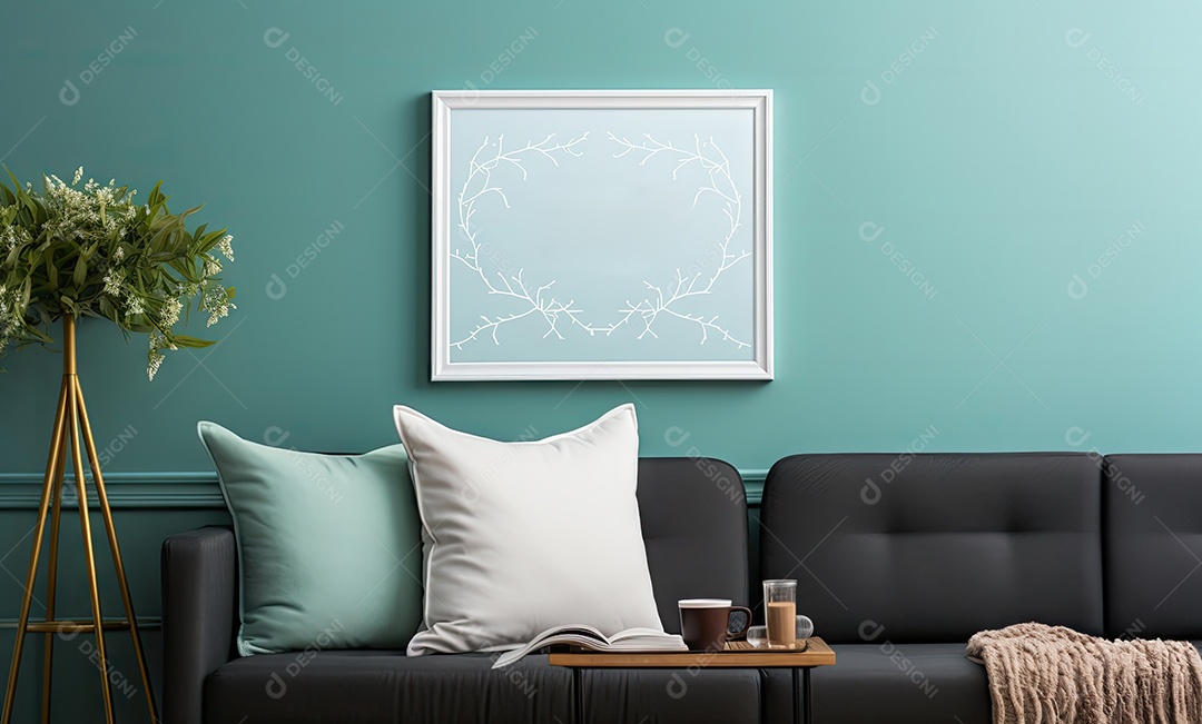 Uma moldura simples para simular um ambiente contemporâneo em uma sala de estar