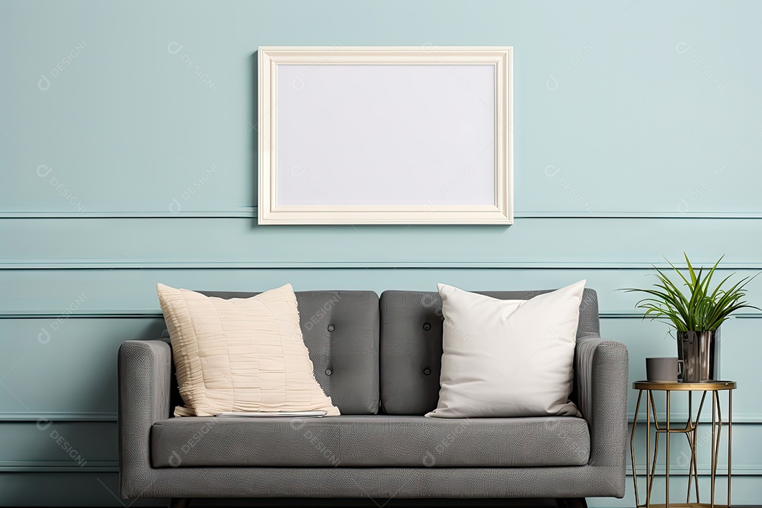 Uma moldura simples para simular um ambiente contemporâneo em uma sala de estar
