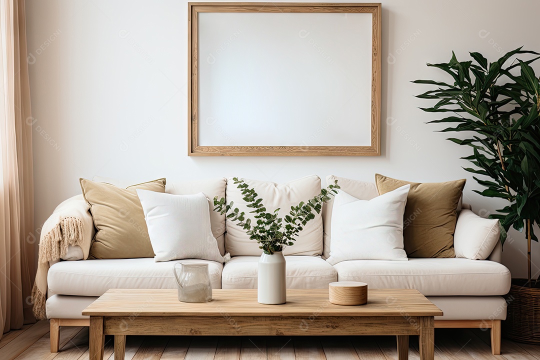Uma moldura simples para simular um ambiente contemporâneo em uma sala de estar