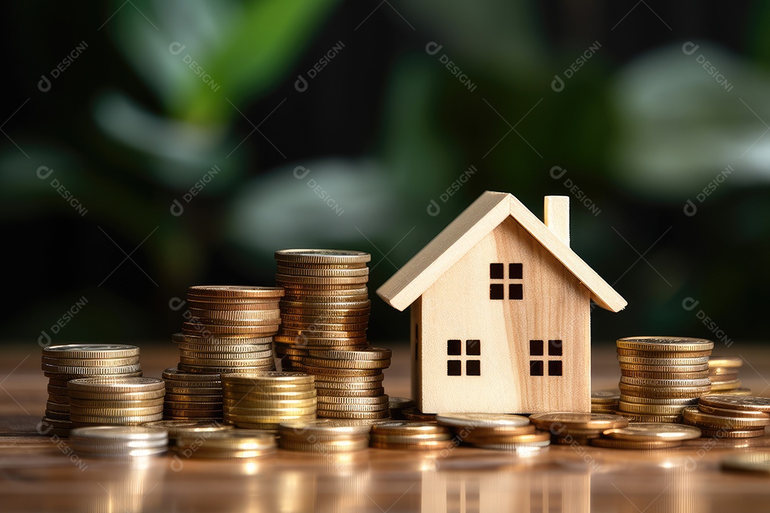 Casa modelo pequena com moedas conceito de compra e venda de casa gerado pela IA