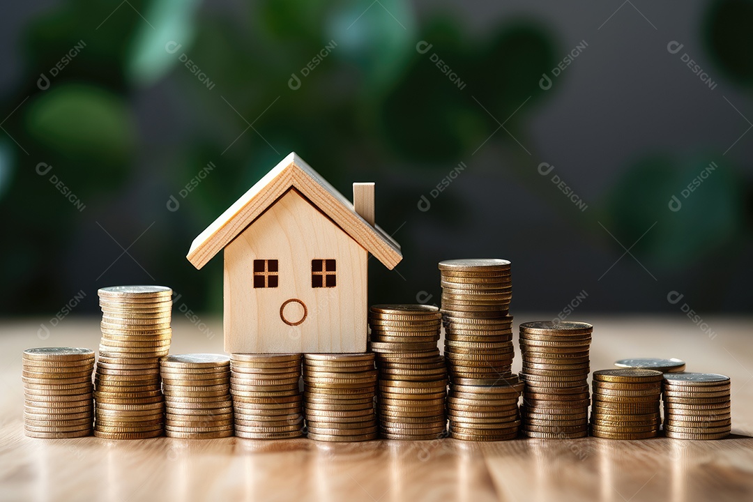 Casa modelo pequena com moedas conceito de compra e venda de casa gerado pela IA