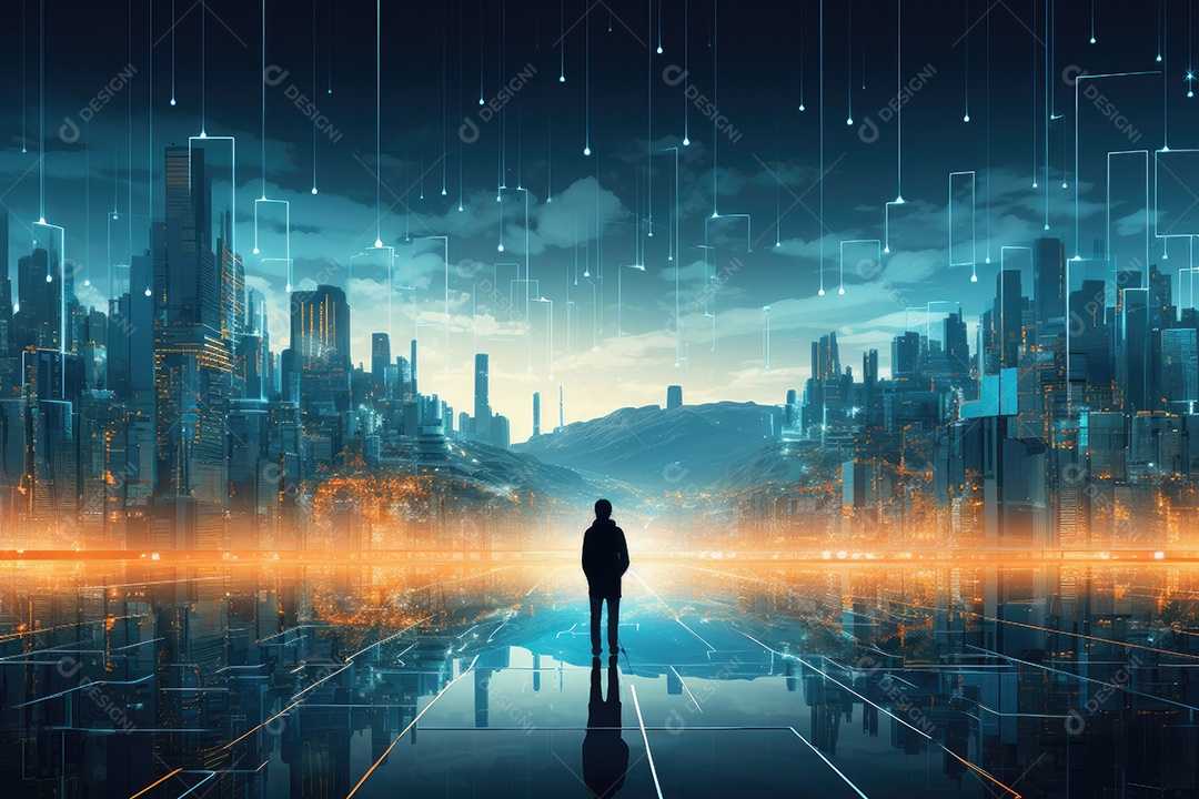 Mundo futurista de cidades e paisagens futuristas vistas de dentro gerado por IA