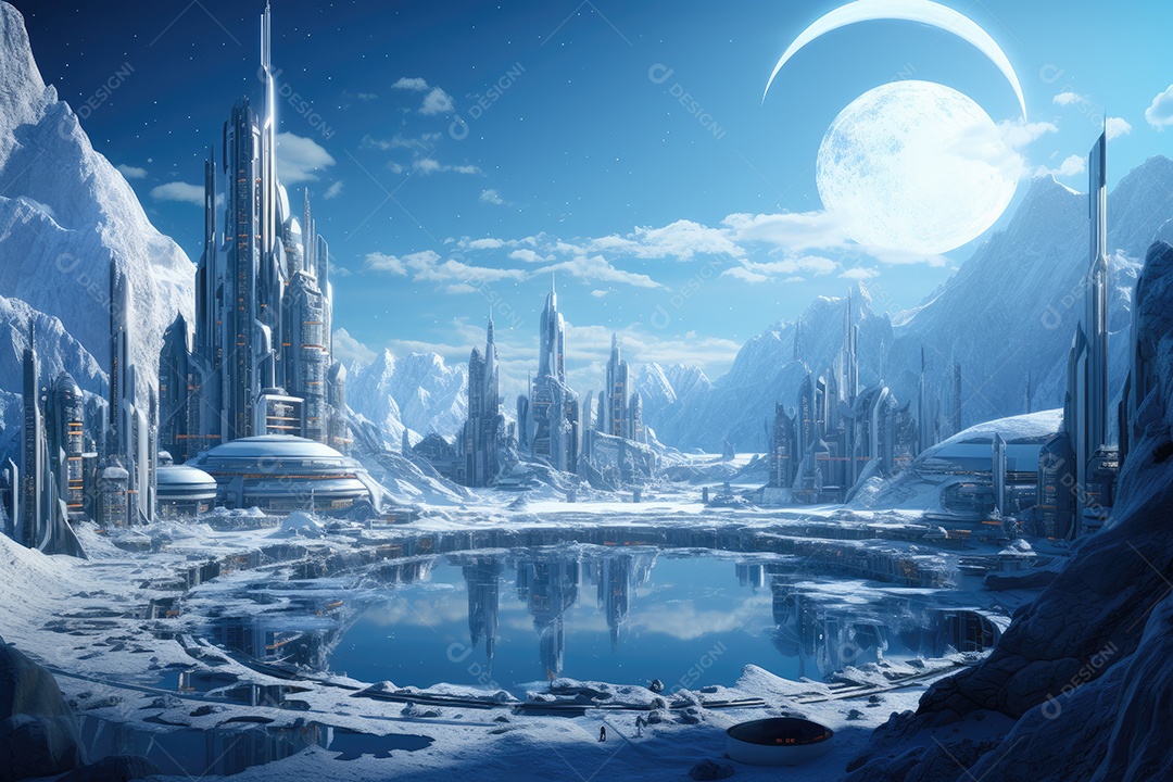 Mundo futurista de cidades e paisagens futuristas vistas de dentro gerado por IA