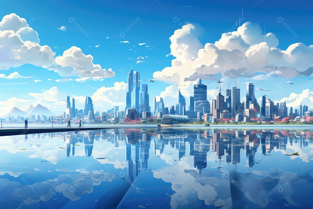 Mundo futurista de cidades e paisagens futuristas vistas de dentro gerado por IA