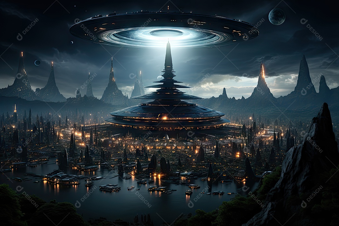 Um encontro intenso enquanto uma aeronave militar se aproxima de um objeto voador não identificado sobre um vasto oceano gerado por IA