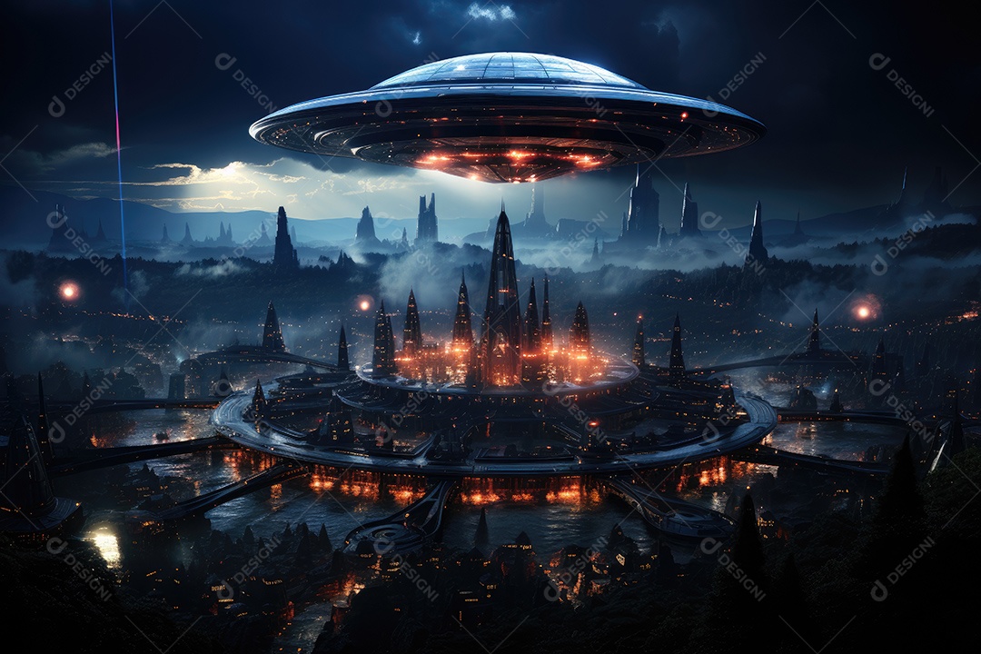 Um encontro intenso enquanto uma aeronave militar se aproxima de um objeto voador não identificado sobre um vasto oceano gerado por IA