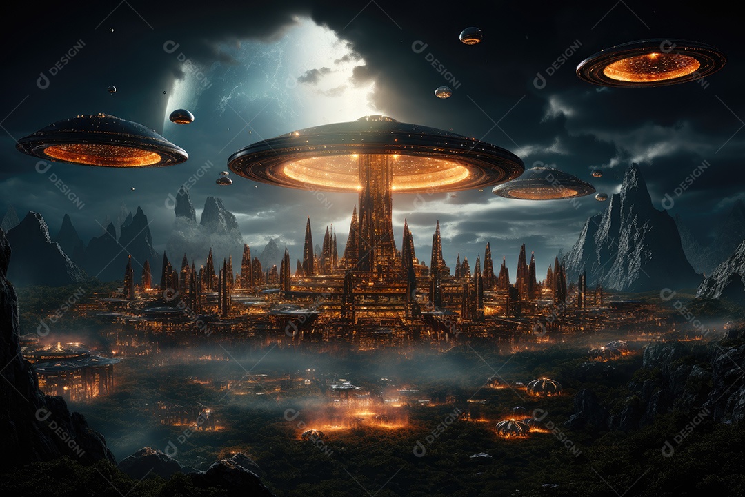 Um encontro intenso enquanto uma aeronave militar se aproxima de um objeto voador não identificado sobre um vasto oceano gerado por IA