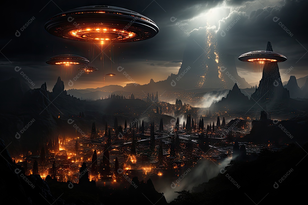 Um encontro intenso enquanto uma aeronave militar se aproxima de um objeto voador não identificado sobre um vasto oceano gerado por IA