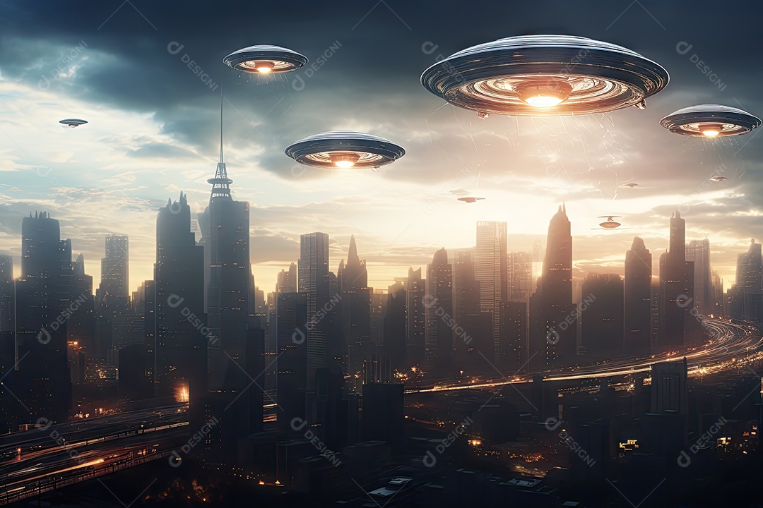 Um encontro intenso enquanto uma aeronave militar se aproxima de um objeto voador não identificado sobre um vasto oceano gerado por IA