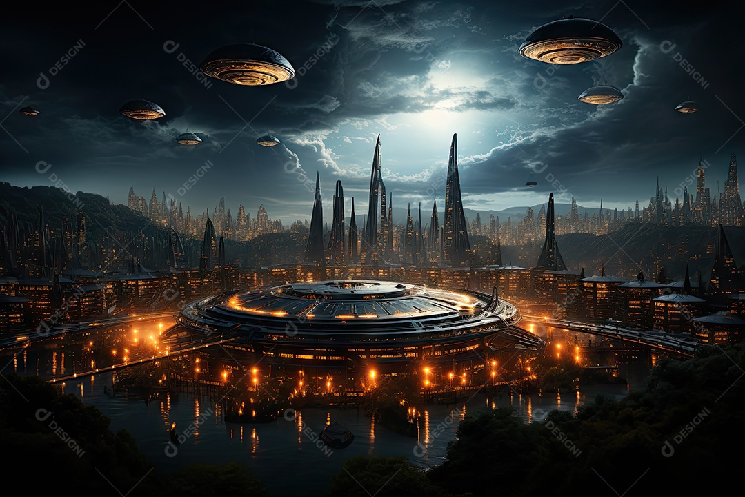 Um encontro intenso enquanto uma aeronave militar se aproxima de um objeto voador não identificado sobre um vasto oceano gerado por IA