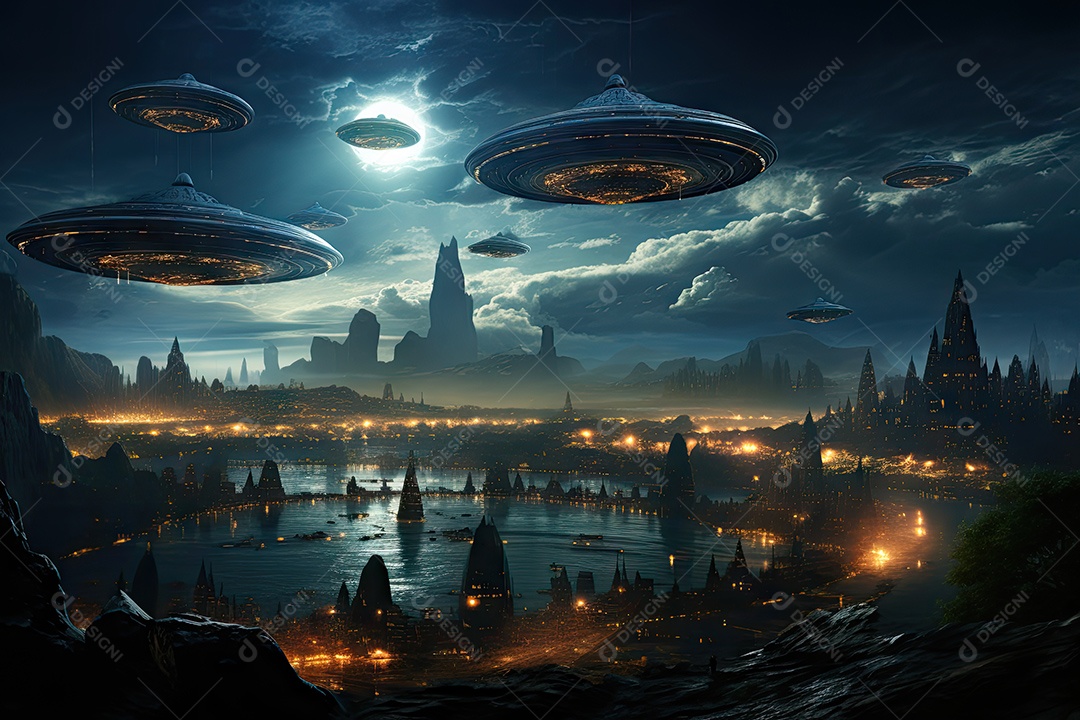 Um encontro intenso enquanto uma aeronave militar se aproxima de um objeto voador não identificado sobre um vasto oceano gerado por IA