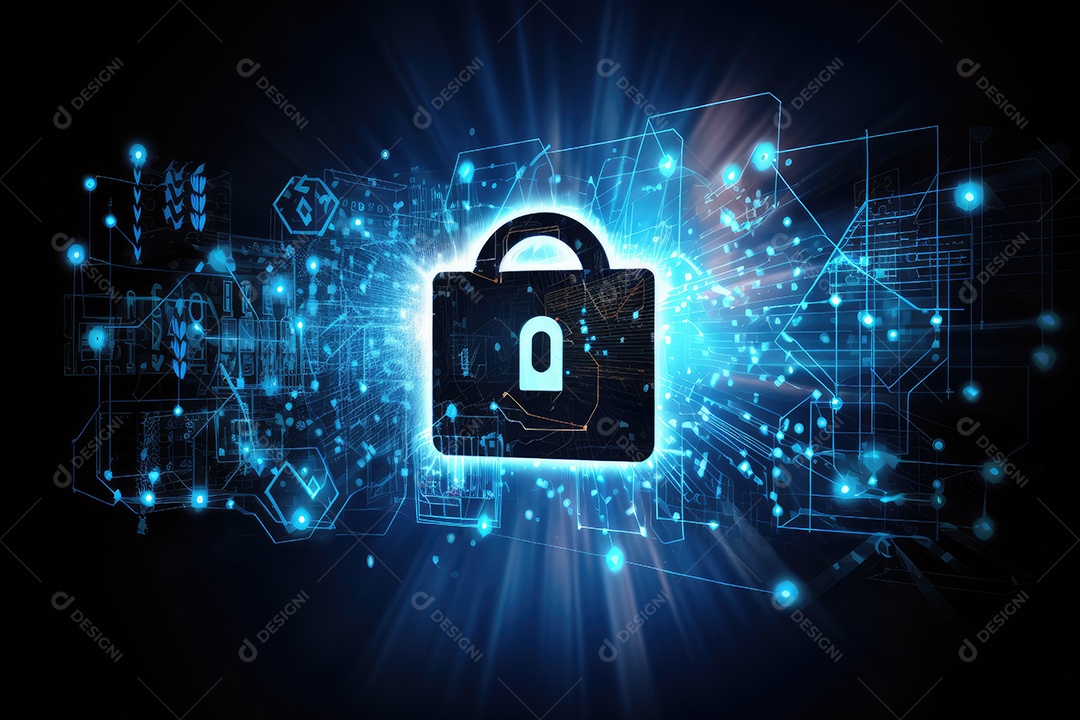 Uma imagem mostrando o contexto da proteção de dados cibernéticos e da tecnologia gerada por IA