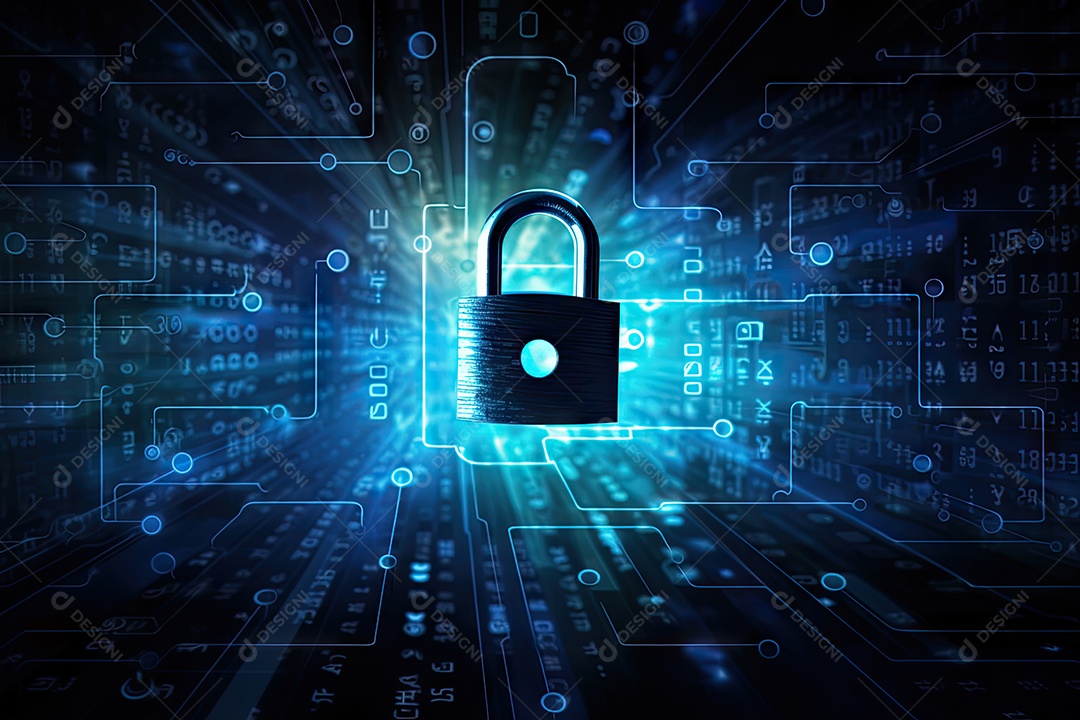 Uma imagem mostrando o contexto da proteção de dados cibernéticos e da tecnologia gerada por IA