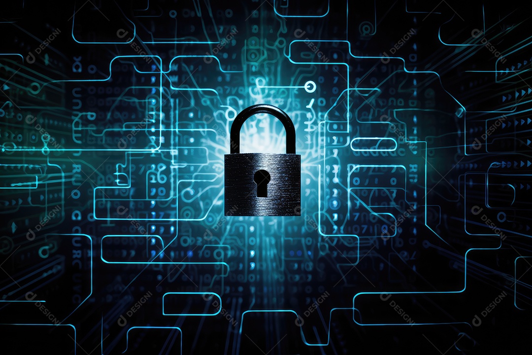 Uma imagem mostrando o contexto da proteção de dados cibernéticos e da tecnologia gerada por IA