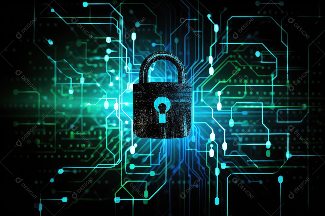 Uma imagem mostrando o contexto da proteção de dados cibernéticos e da tecnologia gerada por IA