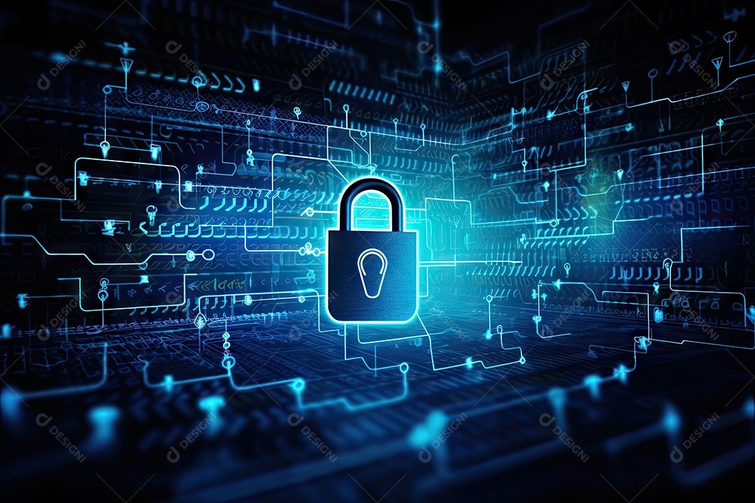 Uma imagem mostrando o contexto da proteção de dados cibernéticos e da tecnologia gerada por IA