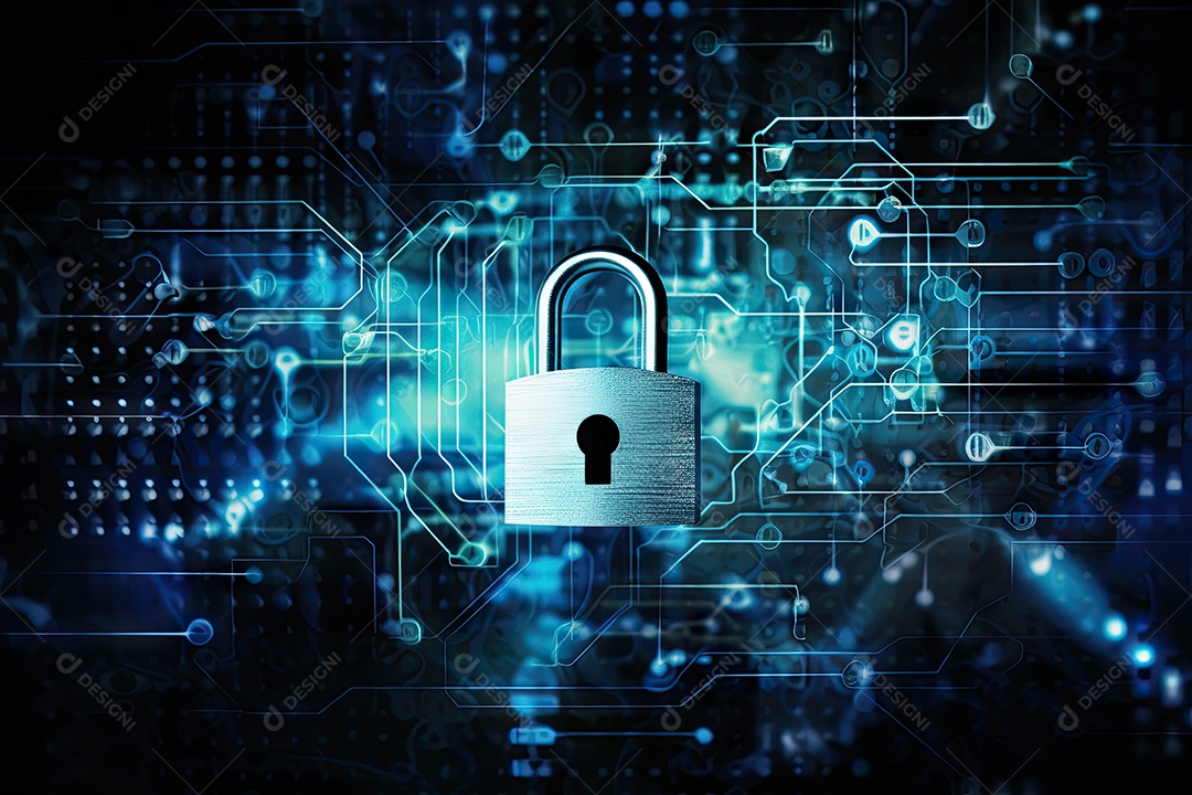 Uma imagem mostrando o contexto da proteção de dados cibernéticos e da tecnologia gerada por IA