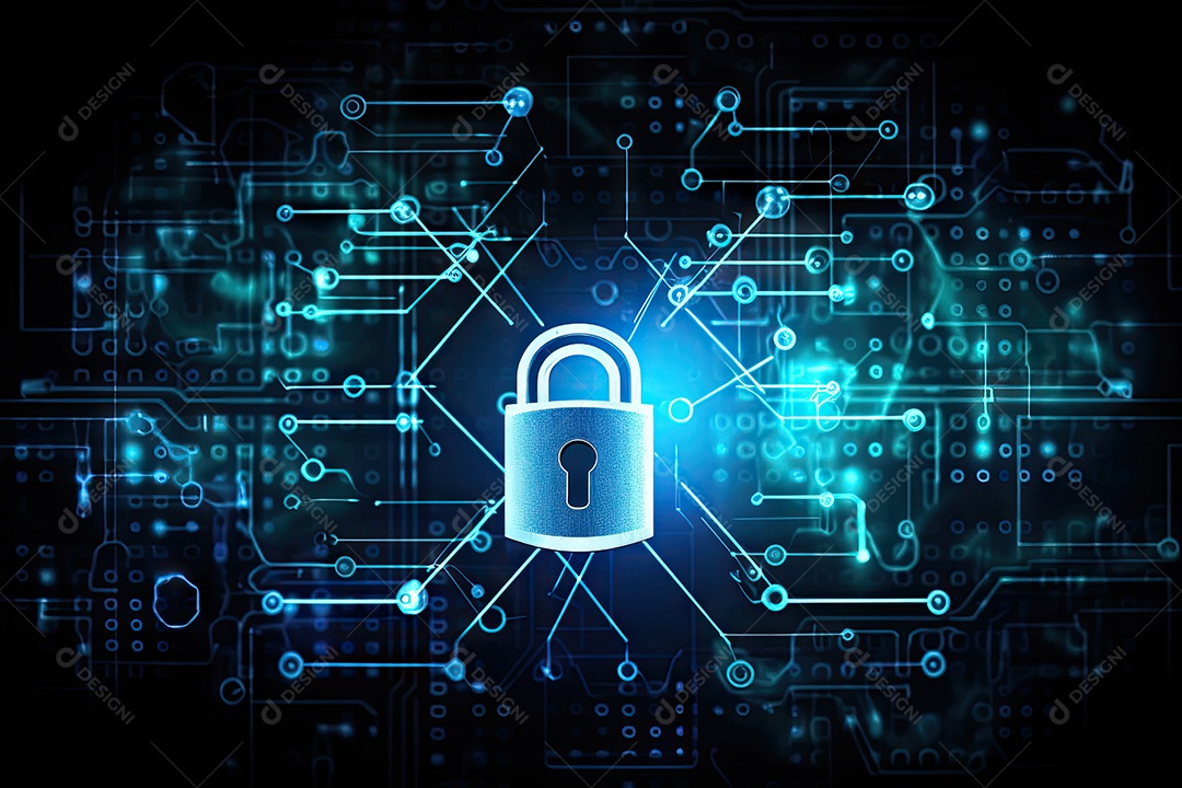 Uma imagem mostrando o contexto da proteção de dados cibernéticos e da tecnologia gerada por IA